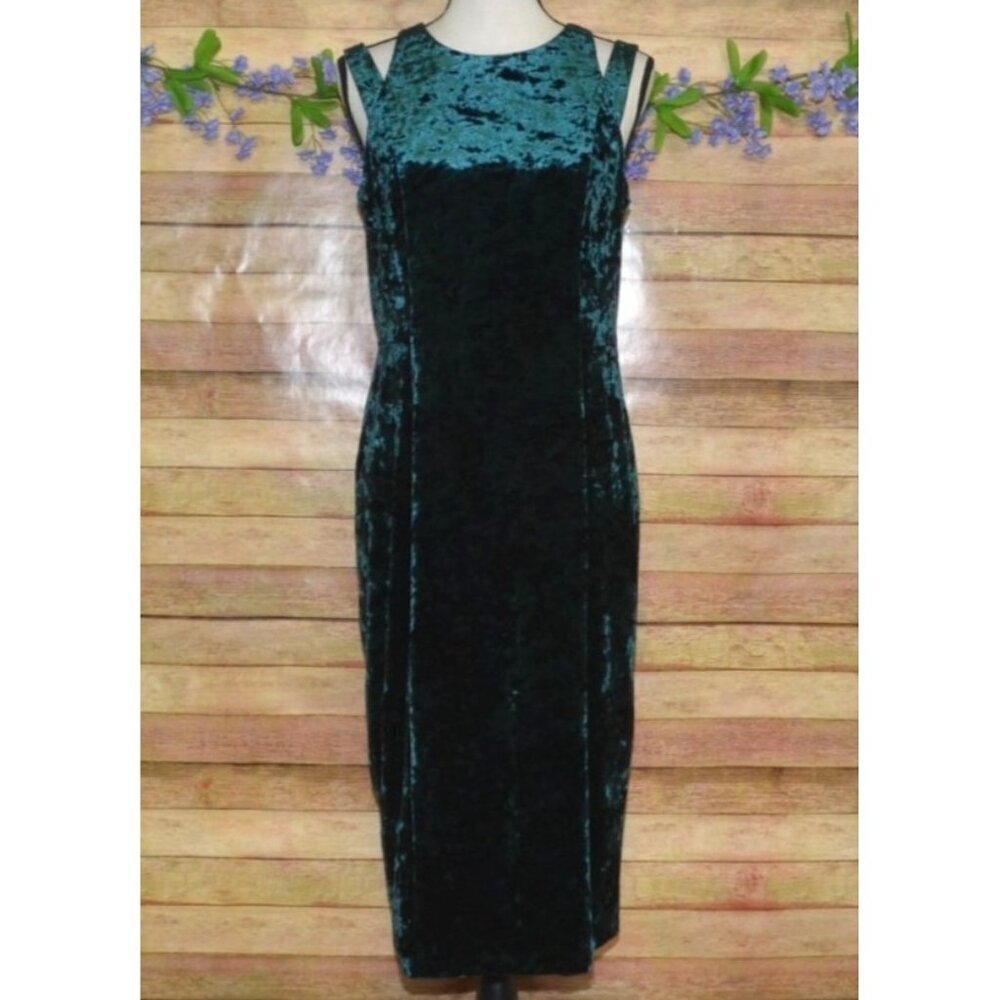 Maggy London Y2K Crush Velvet Green Sleeveless Midi Dress Size 12 Holidays
